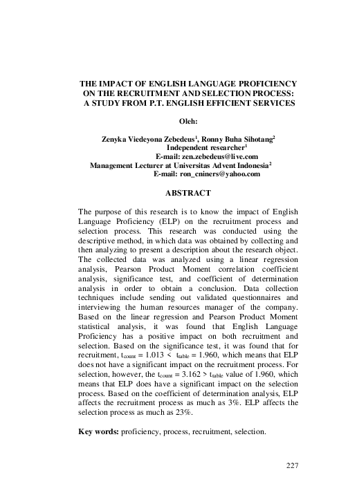 (PDF) The Impact of English Language Proficiency on the Recruitment and ...