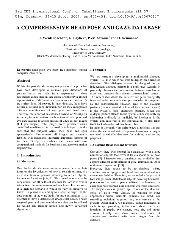 (PDF) A comprehensive head pose and gaze database