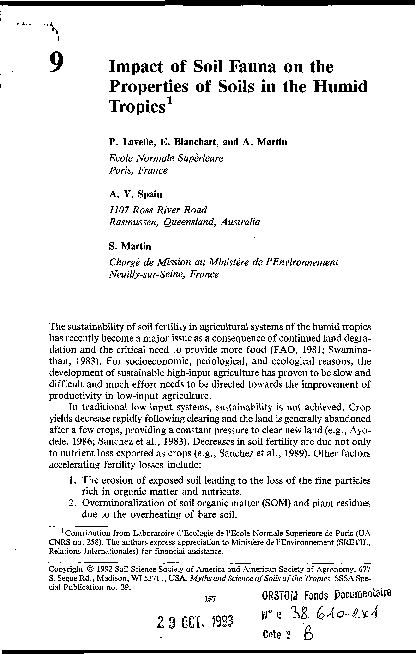 (PDF) Impact of Soil Fauna on the Properties of Soils in the Humid Tropics