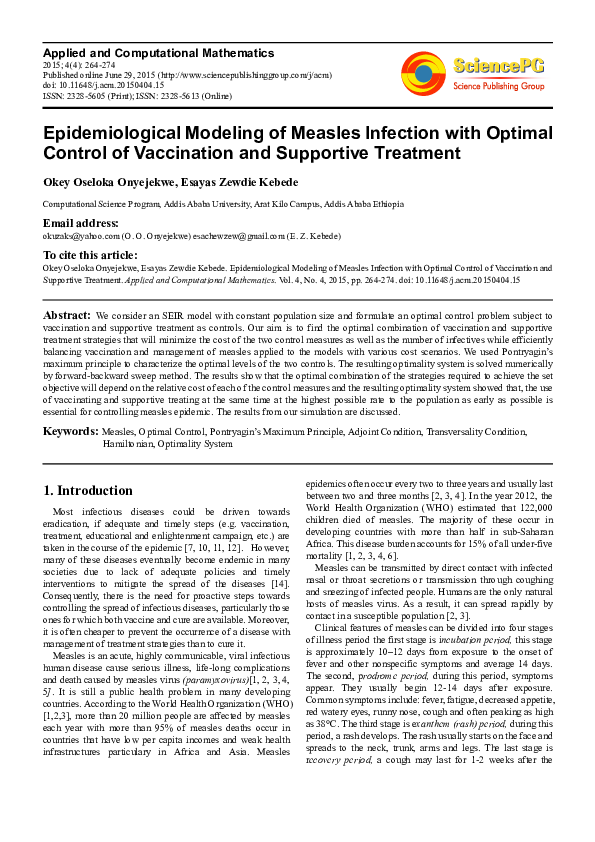 (PDF) Epidemiological Modeling of Measles Infection with Optimal ...