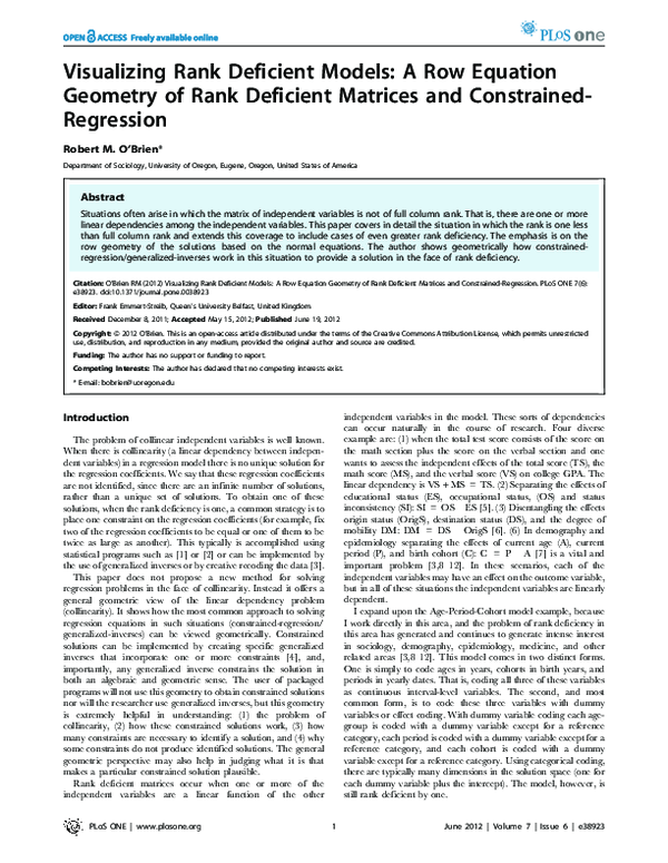 (PDF) Visualizing Rank Deficient Models: A Row Equation Geometry of ...