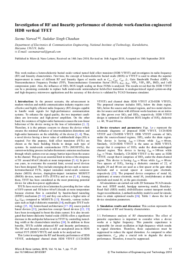 (PDF) Investigation of RF and linearity performance of electrode work ...