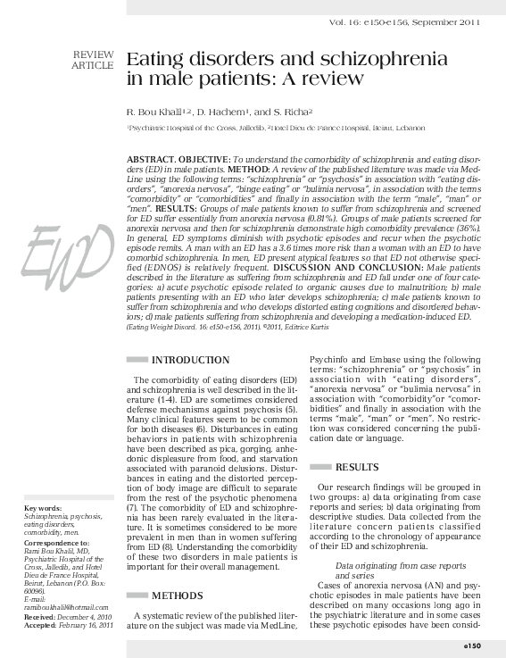 (PDF) Eating disorders and schizophrenia in male patients: A review