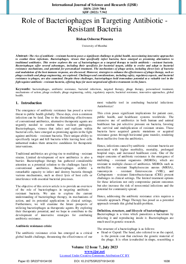 (PDF) Role of Bacteriophages in Targeting Antibiotic - Resistant Bacteria