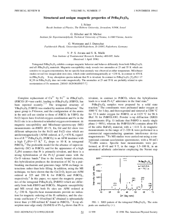 (PDF) Structural and unique magnetic properties ofPrBa2Fe3O8