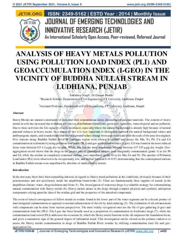 (PDF) Analysis of Heavy Metals Pollution Using Pollution Load Index ...