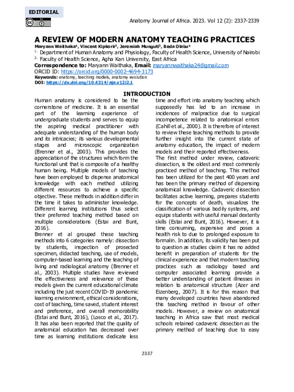 (PDF) A review of modern anatomy teaching practices