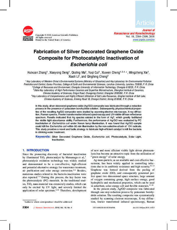 (PDF) Fabrication of Silver Decorated Graphene Oxide Composite for ...