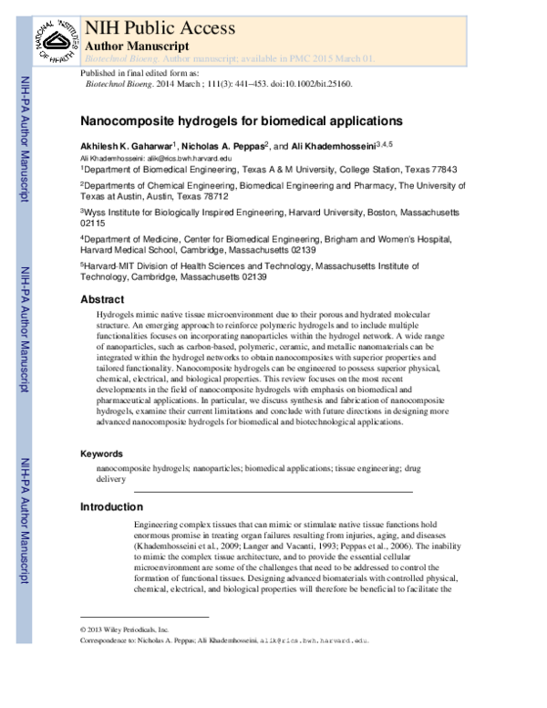 (PDF) Nanocomposite hydrogels for biomedical applications