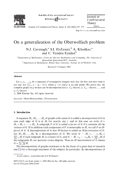 (PDF) On a generalization of the Oberwolfach problem