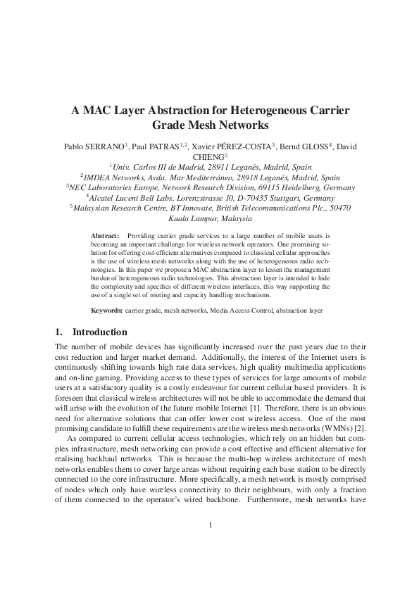 (PDF) A MAC Layer Abstraction for Heterogeneous Carrier Grade Mesh Networks