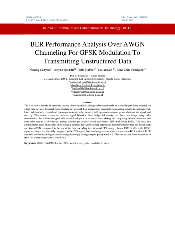 (PDF) BER Performance Analysis Over AWGN Channeling For GFSK Modulation ...