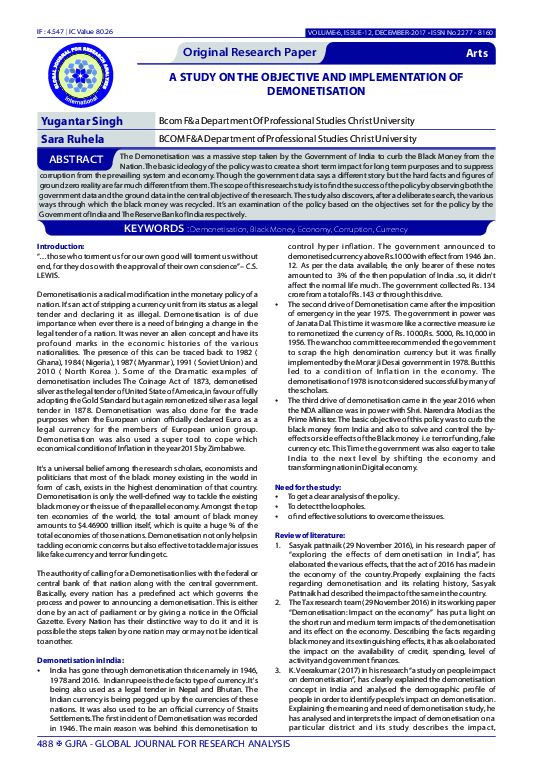 (PDF) A Study On The Objective And Implementation Of Demonetisation