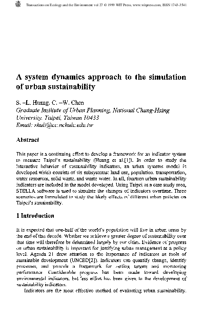 (PDF) A System Dynamics Approach To The SimulationOf Urban Sustainability