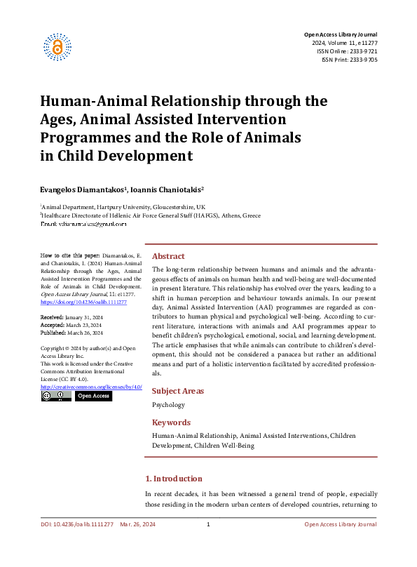 (PDF) Human-Animal Relationship through the Ages, Animal Assisted ...