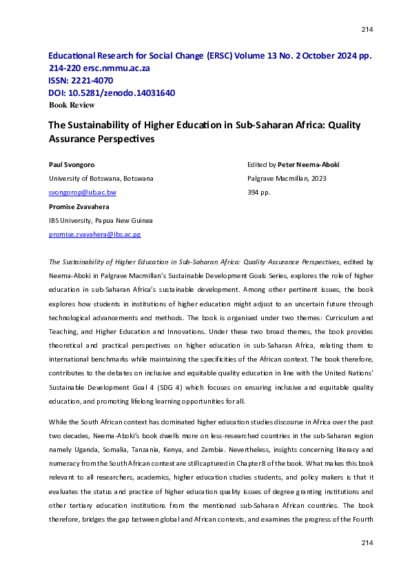(PDF) The Sustainability of Higher Education in Sub-Saharan Africa ...