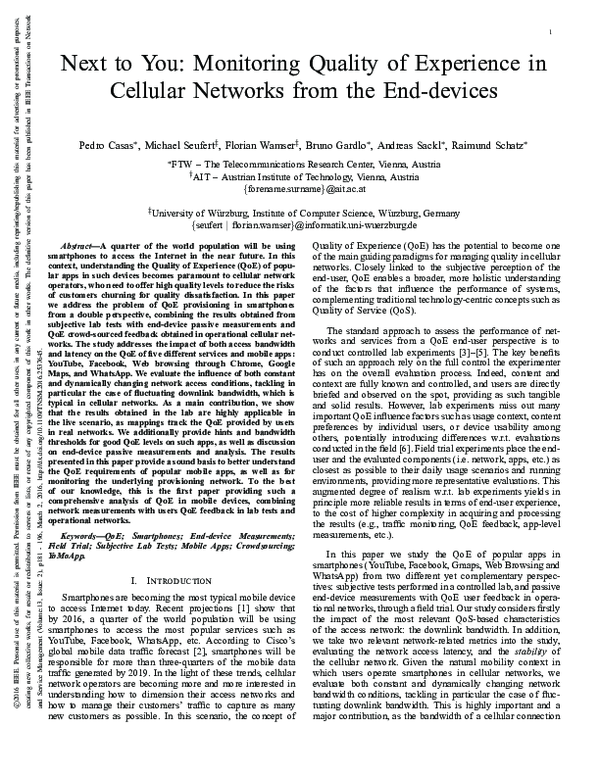 (PDF) Next to You: Monitoring Quality of Experience in Cellular ...