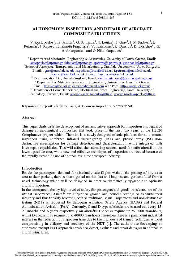 (PDF) Autonomous Inspection and Repair of Aircraft Composite Structures