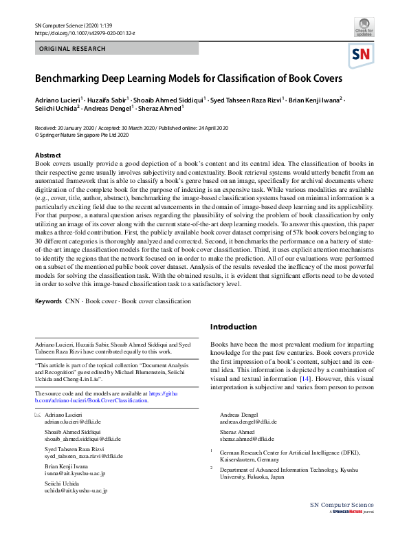 (PDF) Benchmarking Deep Learning Models for Classification of Book Covers