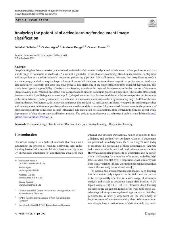 (PDF) Analyzing the Potential of Active Learning for Document Image ...