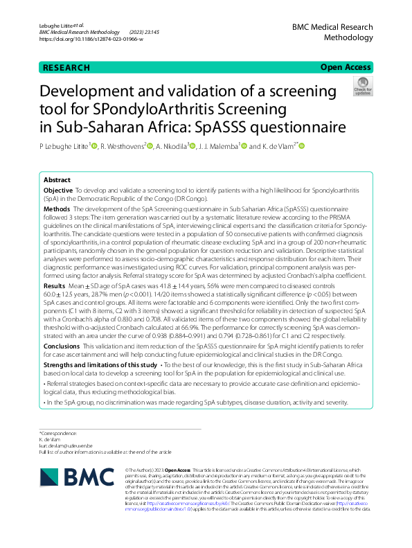 (PDF) Development and validation of a screening tool for ...