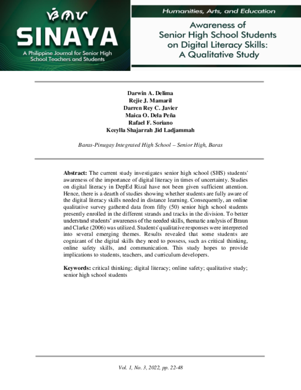 (PDF) Awareness of Senior High School Students on Digital Literacy ...