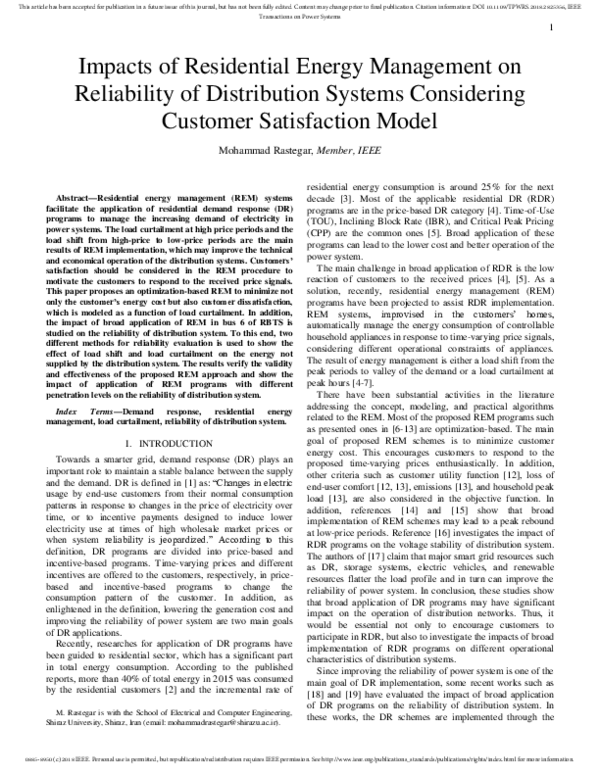 (PDF) Impacts of Residential Energy Management on Reliability of ...