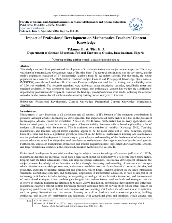 (PDF) Impact of Professional Development on Mathematics Teachers ...