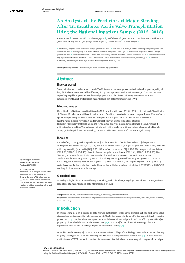(PDF) Predictors of Major Bleeding in TAVR Patients