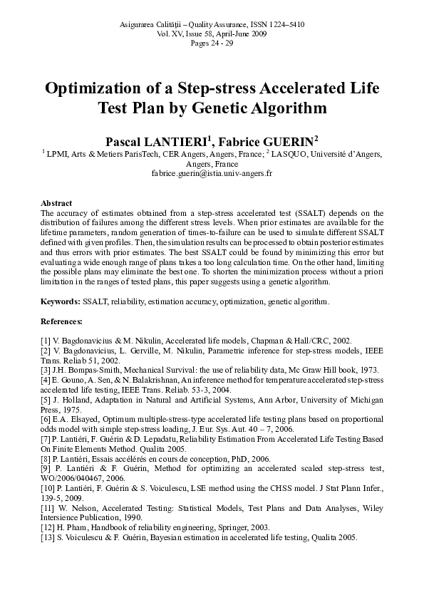 (PDF) Optimization of a Step-stress Accelerated Life Test Plan by ...