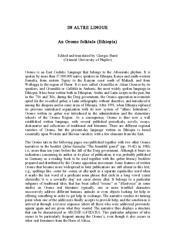(PDF) An Oromo folktale (Ethiopia)