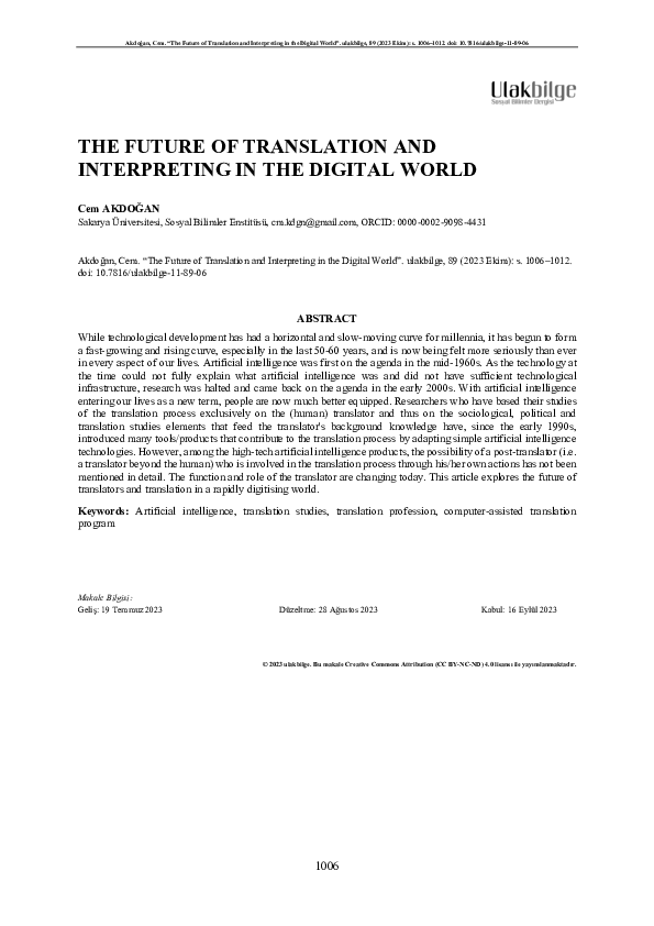 (PDF) The Future of the Translation and Interpretation in the Digital World
