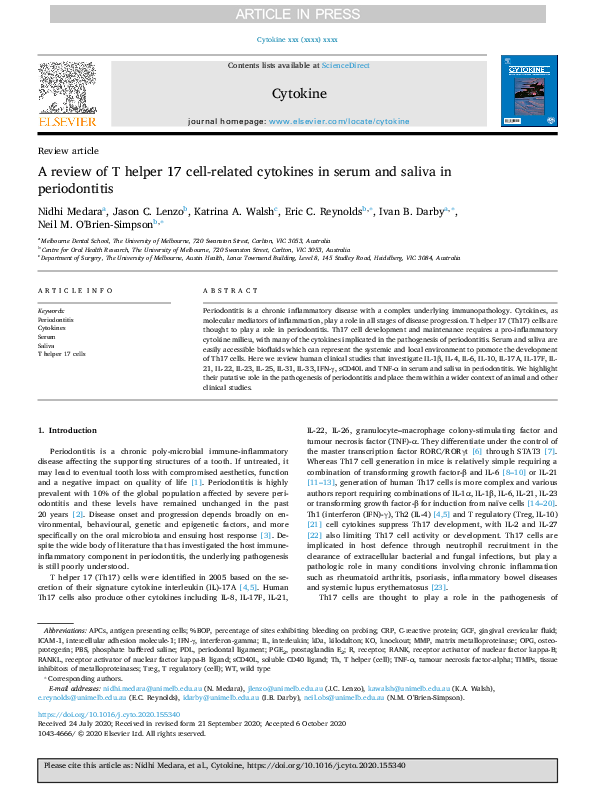 (PDF) A review of T helper 17 cell-related cytokines in serum and ...