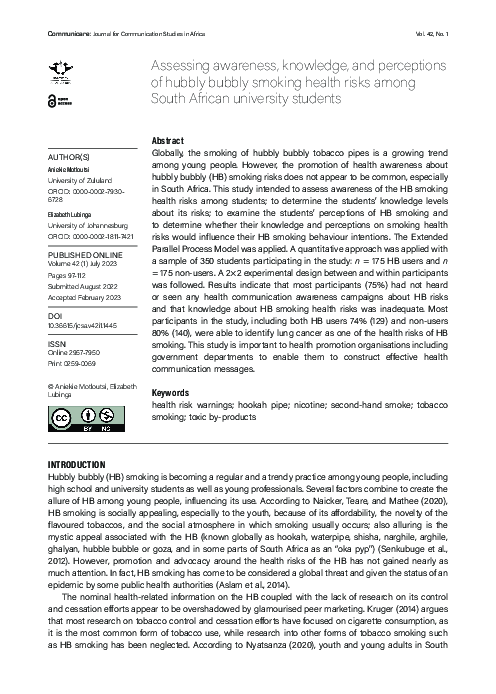 (PDF) Assessing awareness, knowledge, and perceptions of hubbly bubbly ...