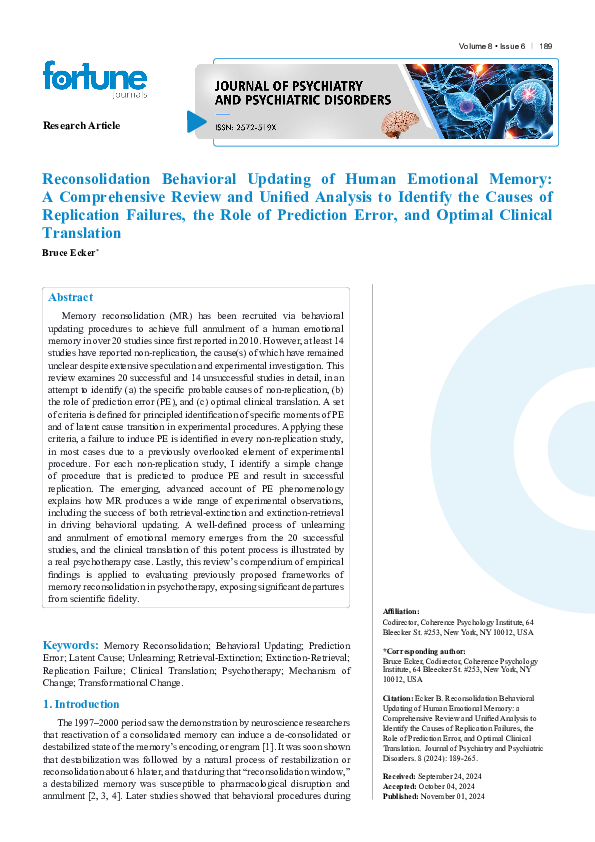 (PDF) Reconsolidation Behavioral Updating of Human Emotional Memory: A ...