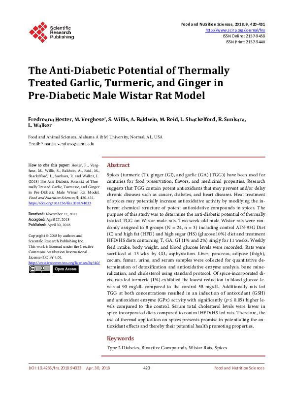 (PDF) The Anti-Diabetic Potential of Thermally Treated Garlic, Turmeric ...