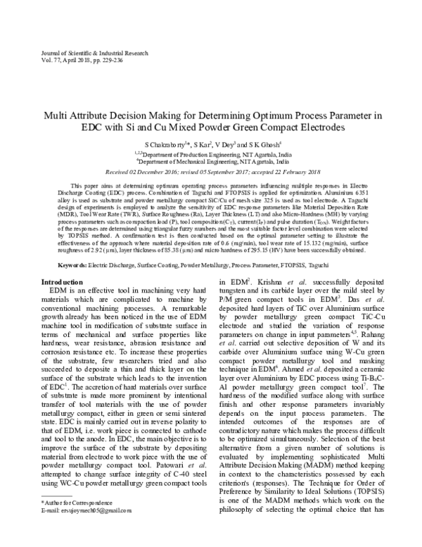 (PDF) Multi Attribute Decision Making for Determining Optimum Process ...