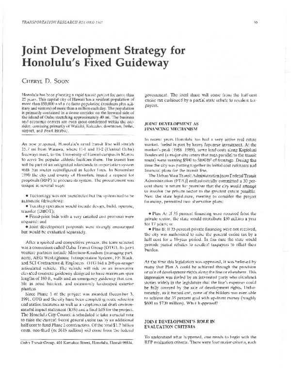 (PDF) Joint Development Strategy for Honolulu's Fixed Guideway
