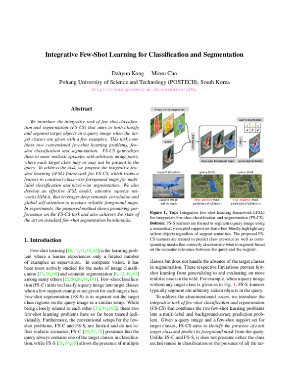 (PDF) Integrative Few-Shot Learning for Classification and Segmentation