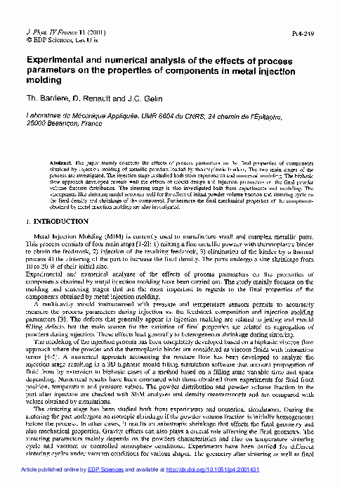 (PDF) Experimental and numerical analysis of the effects of process ...