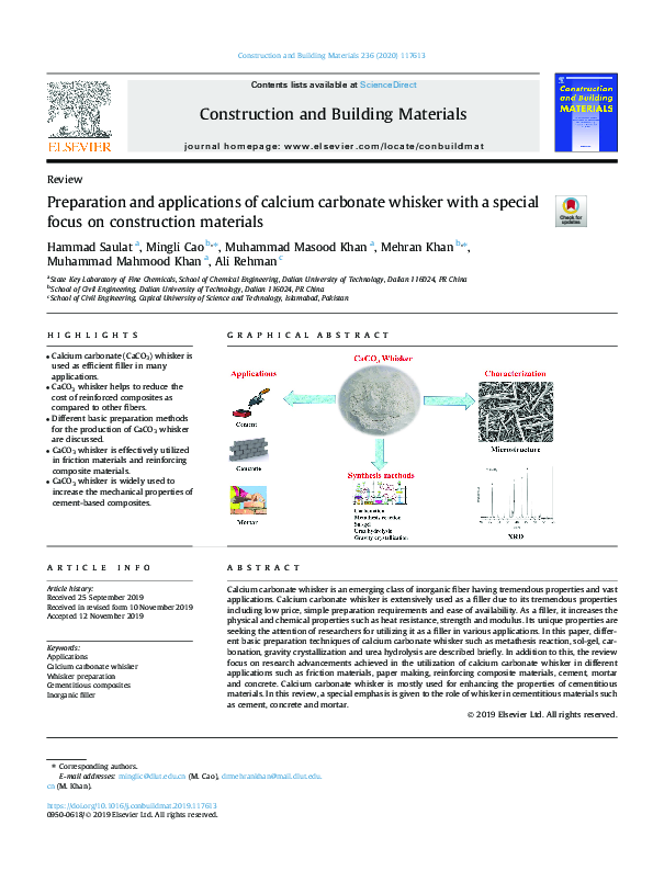 (PDF) Preparation and applications of calcium carbonate whisker with a ...