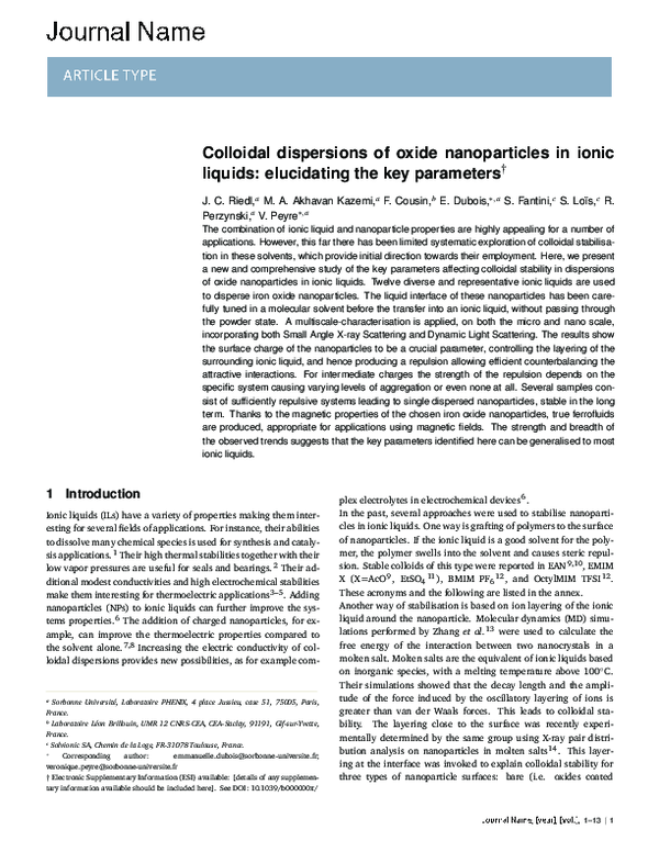 (PDF) Colloidal Dispersions of Oxide Nanoparticles in Ionic Liquids ...