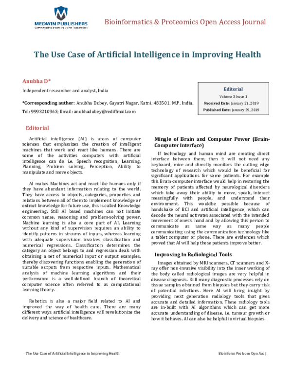 (PDF) The Use Case of Artificial Intelligence in Improving Health