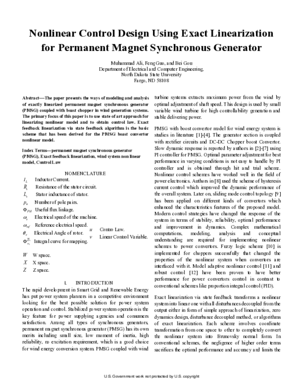 (PDF) Nonlinear control design using exact linearization for permanent ...