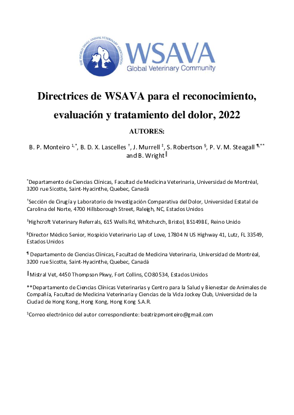 (PDF) Spanish 2022 WSAVA Manejo del Dolor Espanol