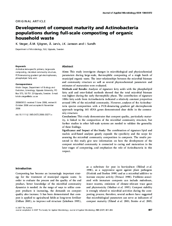 (PDF) Development of compost maturity and Actinobacteria populations ...