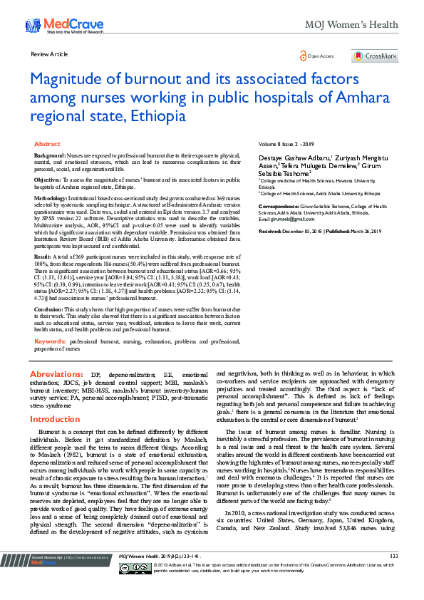 (PDF) Magnitude of burnout and its associated factors among nurses ...