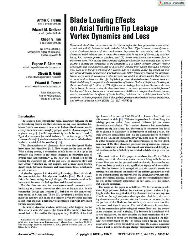 (PDF) Blade Loading Effects on Axial Turbine Tip Leakage Vortex ...