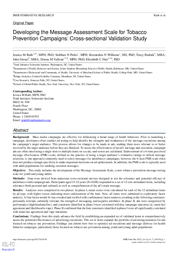 (PDF) Developing the Message Assessment Scale for Tobacco Prevention ...
