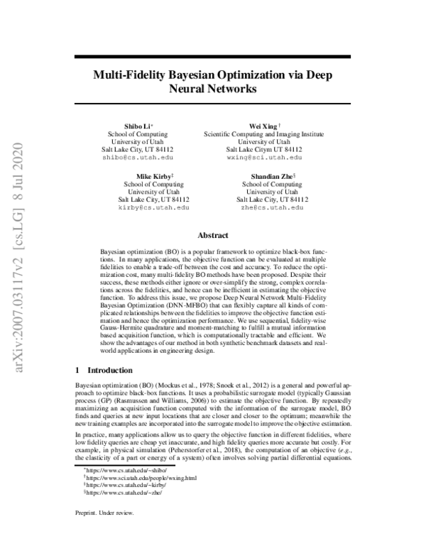 (PDF) Multi-Fidelity Bayesian Optimization via Deep Neural Networks
